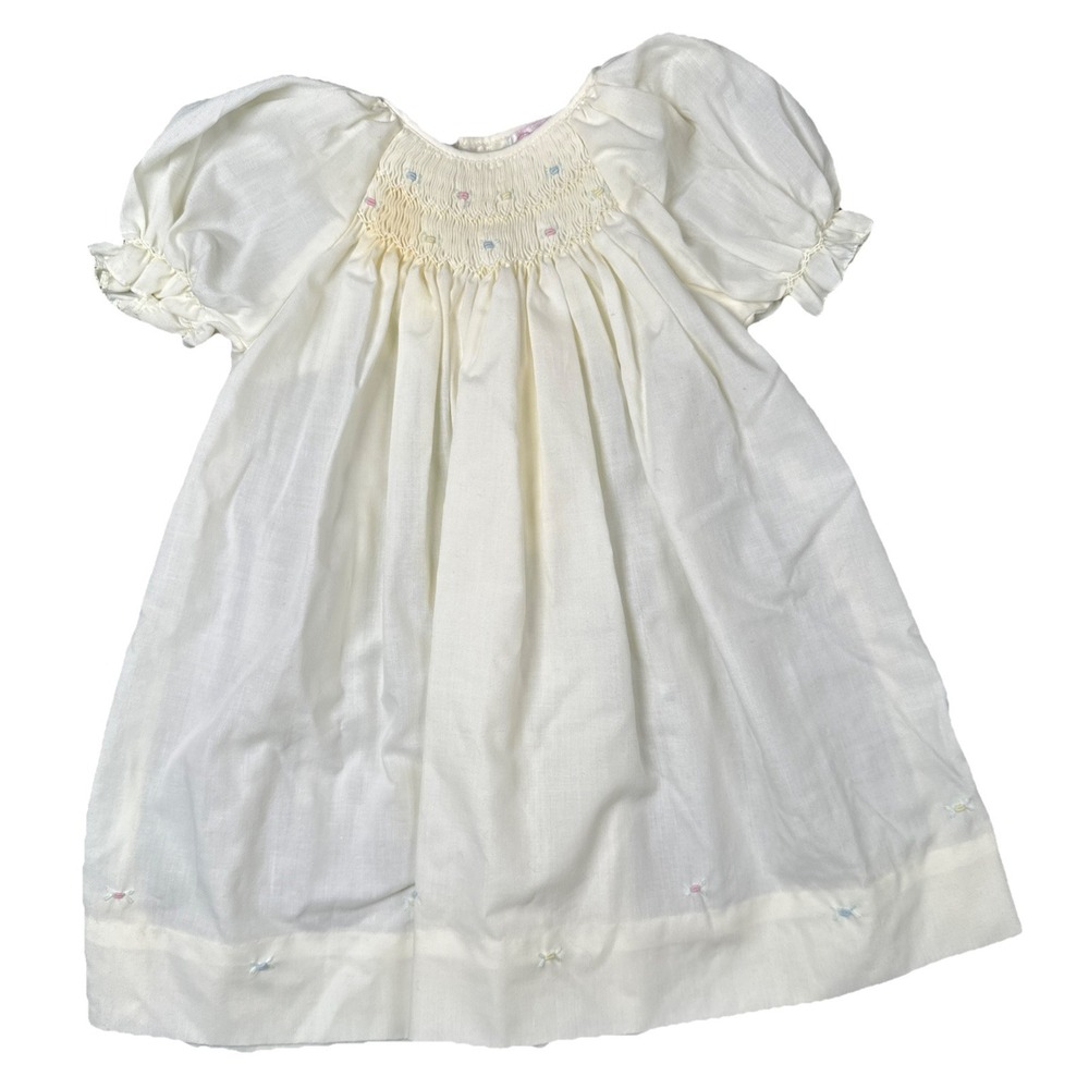 Petit Ami Girls Pale Yellow Floral‎ Dress Baby Smocked Hand Embroidered 3 Months